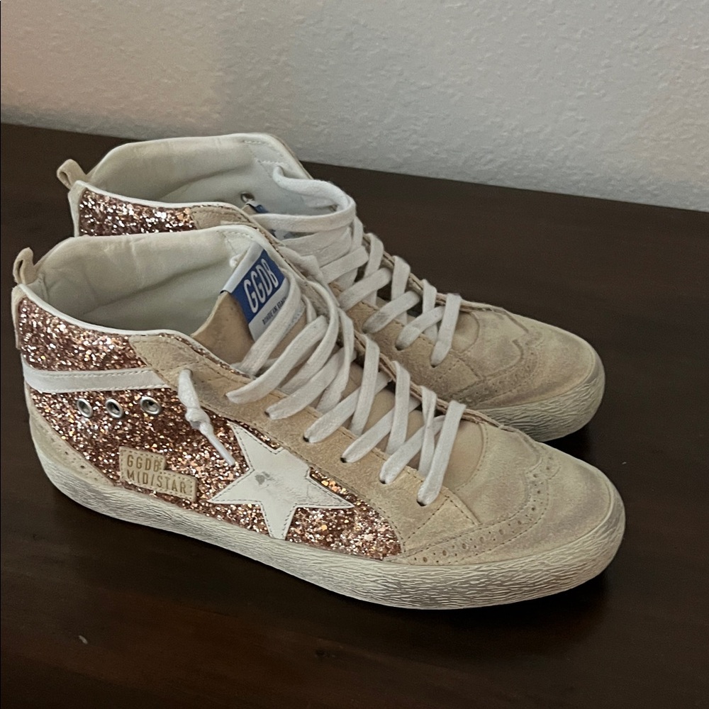 Golden Goose Midstar Women's Sneakers - Rose Gold Glitter and White - Picture 7 of 14